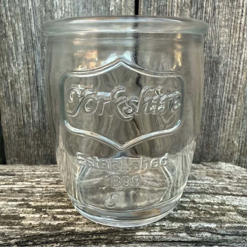Six Vintage Yorkshire est 1898 Mini Mason Jelly Jar 2oz Embossed Shot Glasses